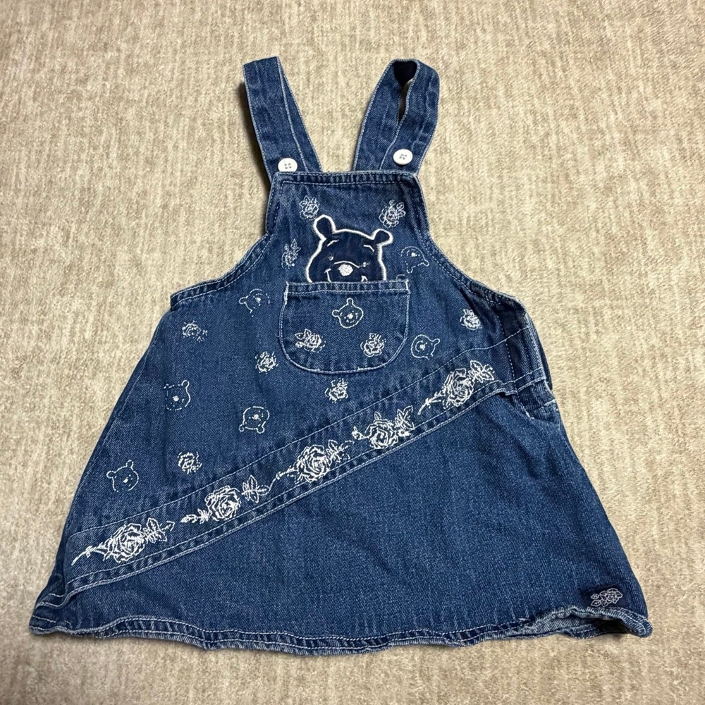 Disney Winnie the Pooh Denim Jumper Dress‎ Baby Girls 18M Embroidered Vintage